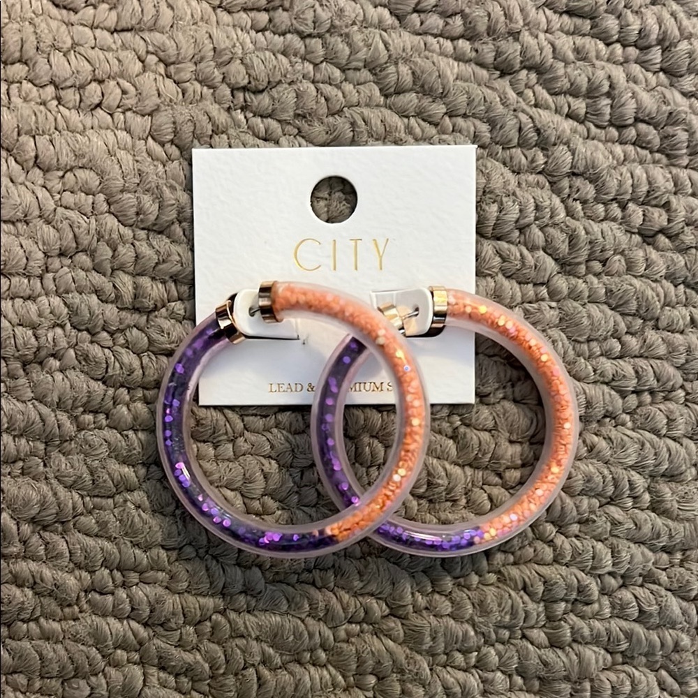 Women's Purple and Orange Hoop Earrings